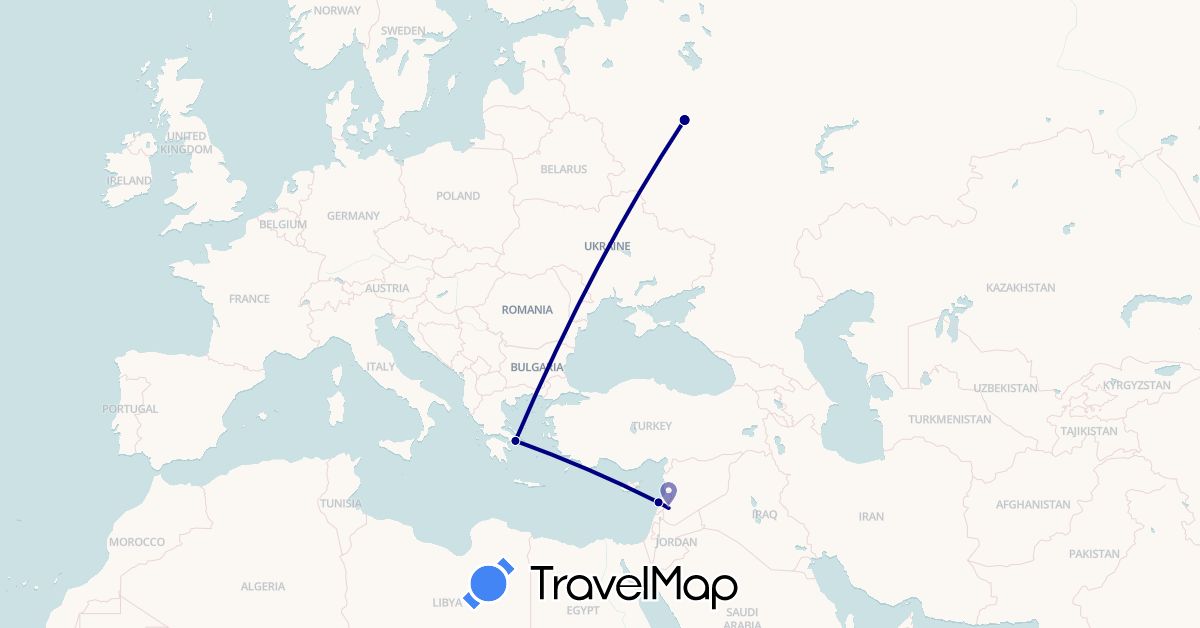 TravelMap itinerary: driving in Greece, Lebanon, Russia, Syria (Asia, Europe)